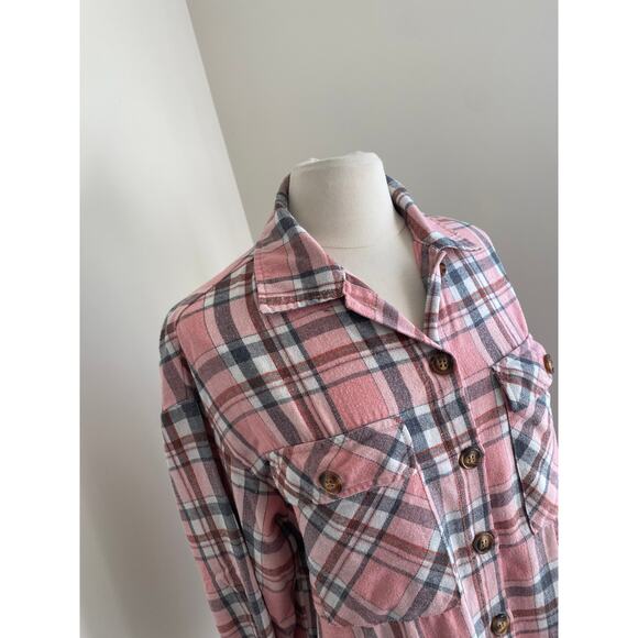 UNBRANDED Flannel Shirt Womens Sz Small Pink Grey Button Down Campcore Cabin - Picture 2 of 5